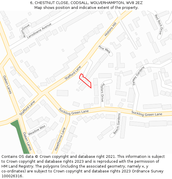 6, CHESTNUT CLOSE, CODSALL, WOLVERHAMPTON, WV8 2EZ: Location map and indicative extent of plot