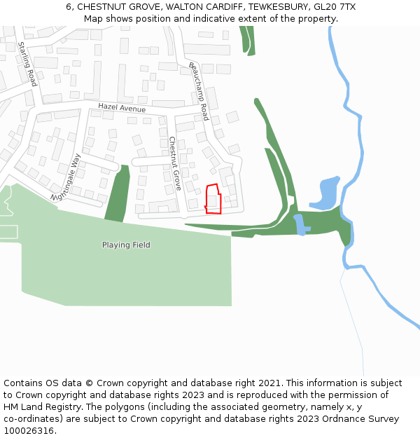 6, CHESTNUT GROVE, WALTON CARDIFF, TEWKESBURY, GL20 7TX: Location map and indicative extent of plot