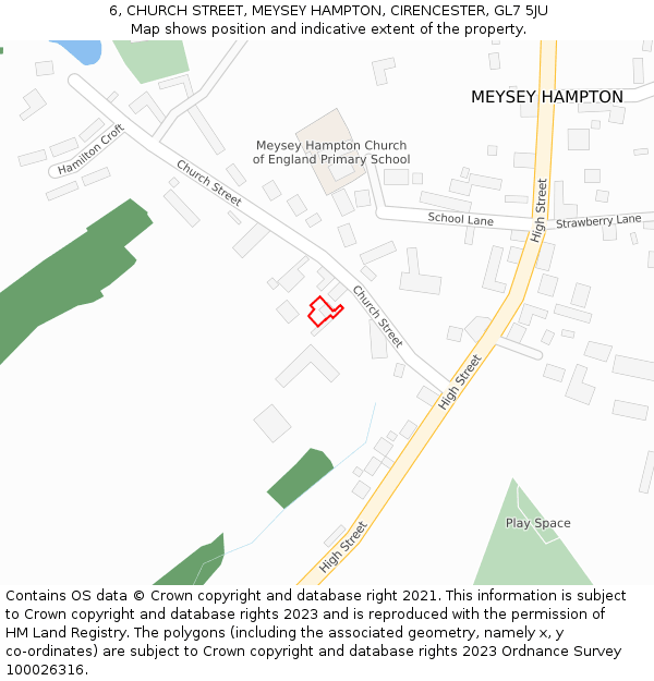 6, CHURCH STREET, MEYSEY HAMPTON, CIRENCESTER, GL7 5JU: Location map and indicative extent of plot