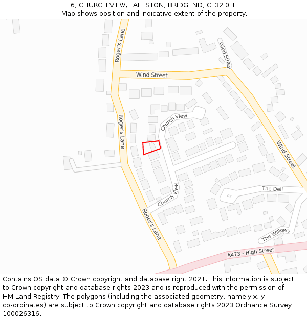 6, CHURCH VIEW, LALESTON, BRIDGEND, CF32 0HF: Location map and indicative extent of plot