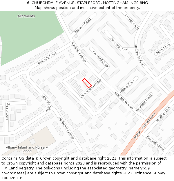 6, CHURCHDALE AVENUE, STAPLEFORD, NOTTINGHAM, NG9 8NG: Location map and indicative extent of plot