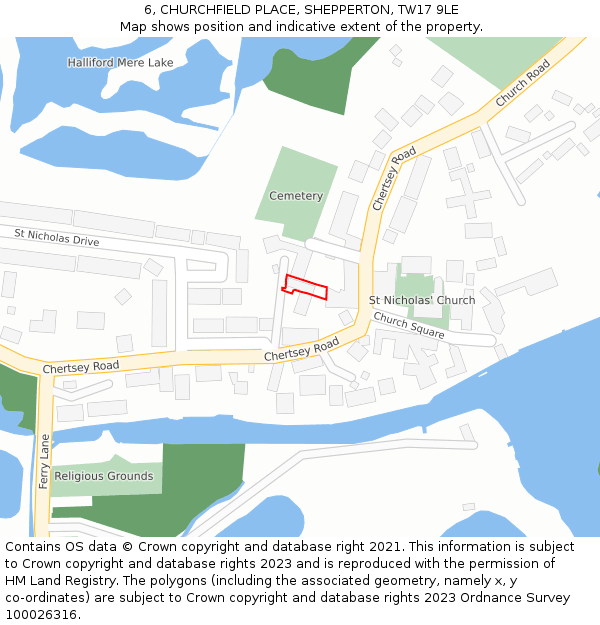 6, CHURCHFIELD PLACE, SHEPPERTON, TW17 9LE: Location map and indicative extent of plot