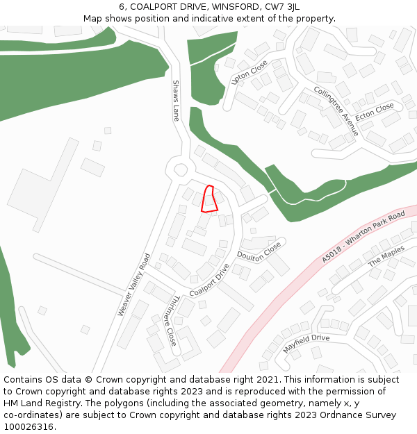 6, COALPORT DRIVE, WINSFORD, CW7 3JL: Location map and indicative extent of plot