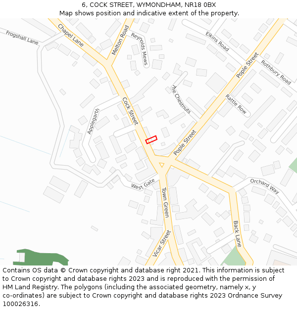 6, COCK STREET, WYMONDHAM, NR18 0BX: Location map and indicative extent of plot