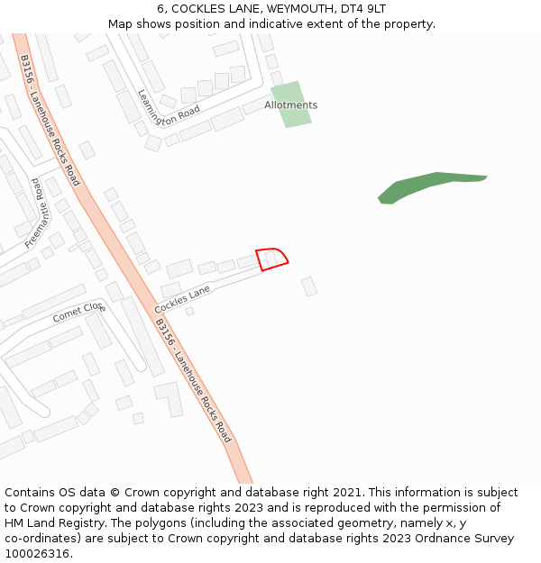 6, COCKLES LANE, WEYMOUTH, DT4 9LT: Location map and indicative extent of plot