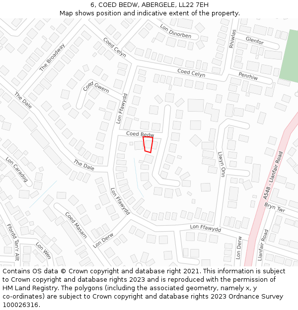 6, COED BEDW, ABERGELE, LL22 7EH: Location map and indicative extent of plot