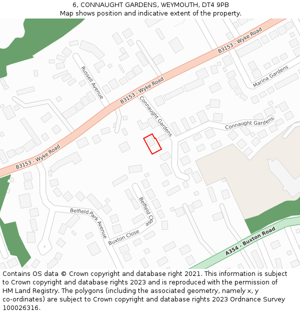 6, CONNAUGHT GARDENS, WEYMOUTH, DT4 9PB: Location map and indicative extent of plot