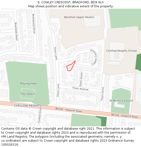 6, COWLEY CRESCENT, BRADFORD, BD9 6LX: Location map and indicative extent of plot