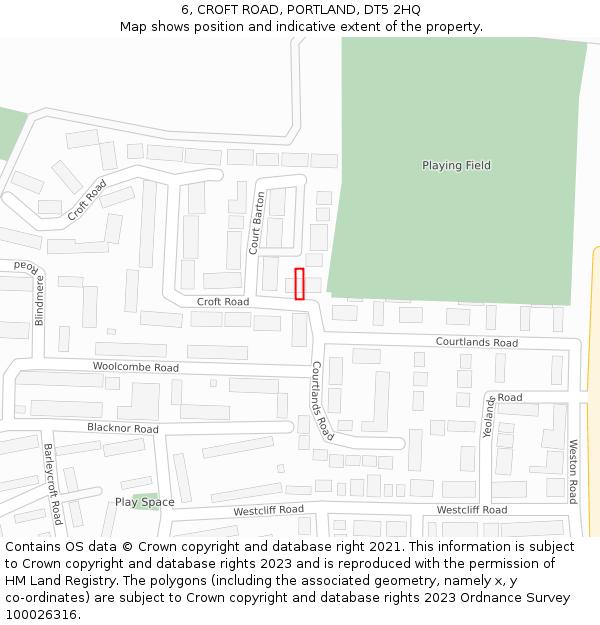 6, CROFT ROAD, PORTLAND, DT5 2HQ: Location map and indicative extent of plot