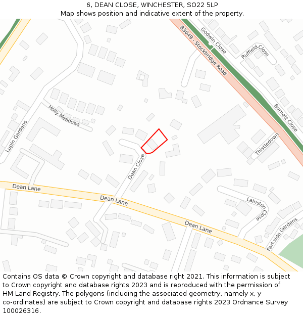 6, DEAN CLOSE, WINCHESTER, SO22 5LP: Location map and indicative extent of plot