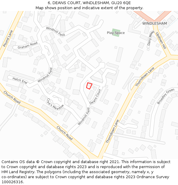 6, DEANS COURT, WINDLESHAM, GU20 6QE: Location map and indicative extent of plot