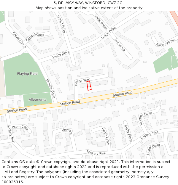 6, DELAISY WAY, WINSFORD, CW7 3GH: Location map and indicative extent of plot