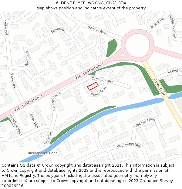 6, DENE PLACE, WOKING, GU21 3DX: Location map and indicative extent of plot