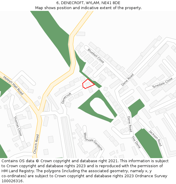 6, DENECROFT, WYLAM, NE41 8DE: Location map and indicative extent of plot