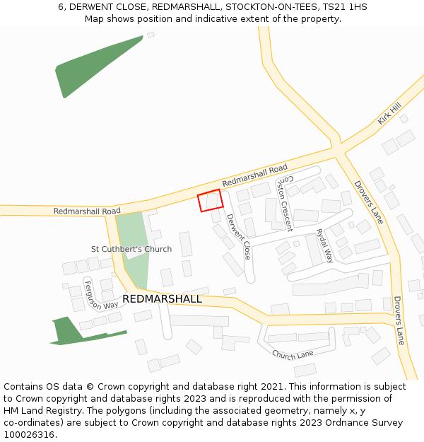 6, DERWENT CLOSE, REDMARSHALL, STOCKTON-ON-TEES, TS21 1HS: Location map and indicative extent of plot