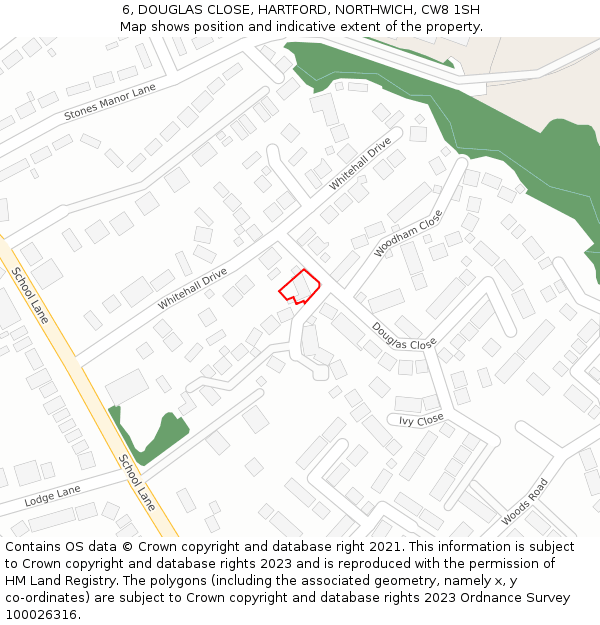 6, DOUGLAS CLOSE, HARTFORD, NORTHWICH, CW8 1SH: Location map and indicative extent of plot