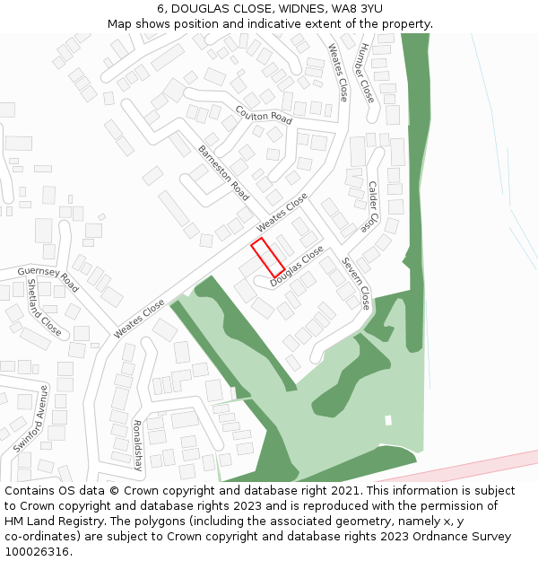 6, DOUGLAS CLOSE, WIDNES, WA8 3YU: Location map and indicative extent of plot