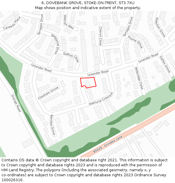 6, DOVEBANK GROVE, STOKE-ON-TRENT, ST3 7XU: Location map and indicative extent of plot