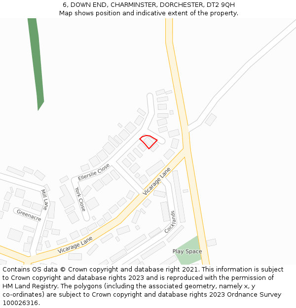 6, DOWN END, CHARMINSTER, DORCHESTER, DT2 9QH: Location map and indicative extent of plot