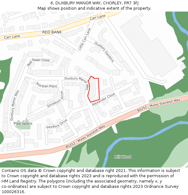 6, DUXBURY MANOR WAY, CHORLEY, PR7 3FJ: Location map and indicative extent of plot
