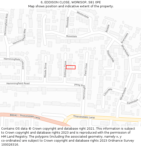 6, EDDISON CLOSE, WORKSOP, S81 0PE: Location map and indicative extent of plot