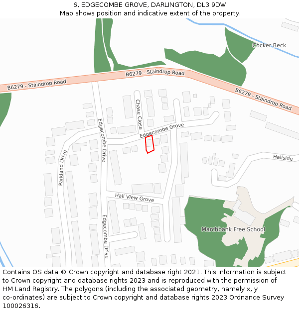 6, EDGECOMBE GROVE, DARLINGTON, DL3 9DW: Location map and indicative extent of plot