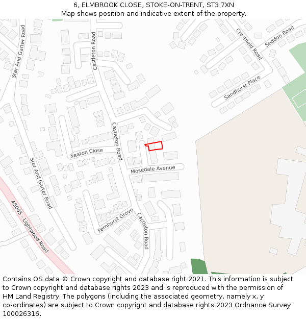 6, ELMBROOK CLOSE, STOKE-ON-TRENT, ST3 7XN: Location map and indicative extent of plot