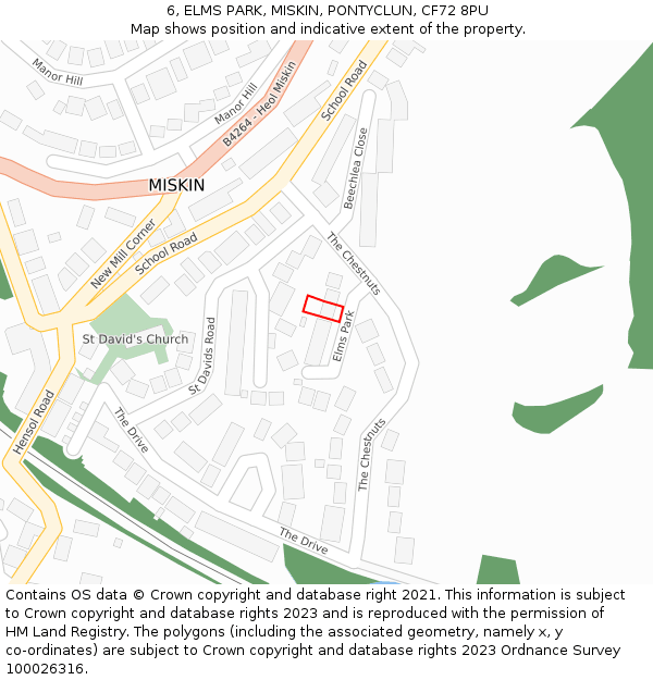 6, ELMS PARK, MISKIN, PONTYCLUN, CF72 8PU: Location map and indicative extent of plot