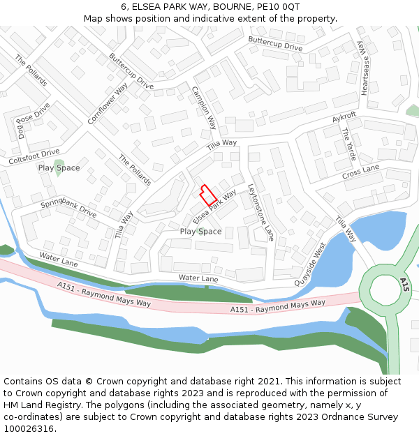 6, ELSEA PARK WAY, BOURNE, PE10 0QT: Location map and indicative extent of plot