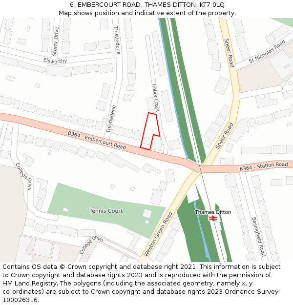 6, EMBERCOURT ROAD, THAMES DITTON, KT7 0LQ: Location map and indicative extent of plot