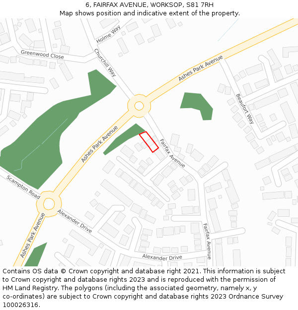 6, FAIRFAX AVENUE, WORKSOP, S81 7RH: Location map and indicative extent of plot