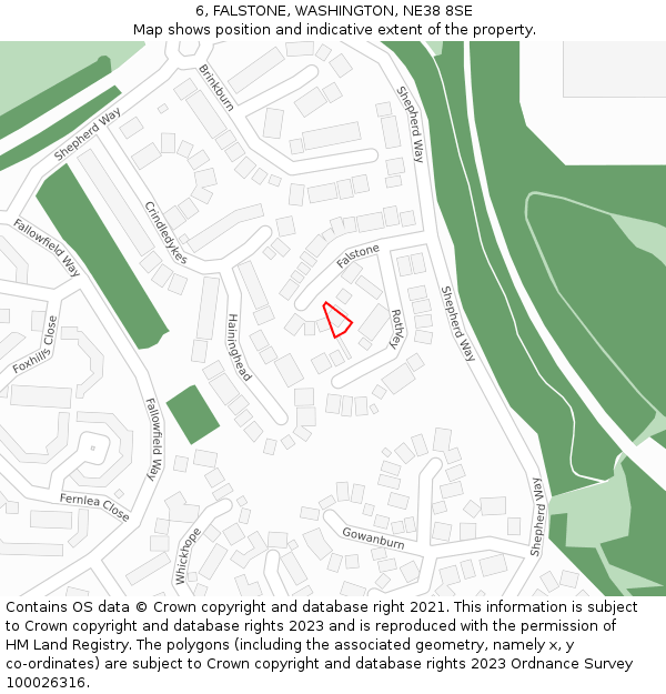 6, FALSTONE, WASHINGTON, NE38 8SE: Location map and indicative extent of plot