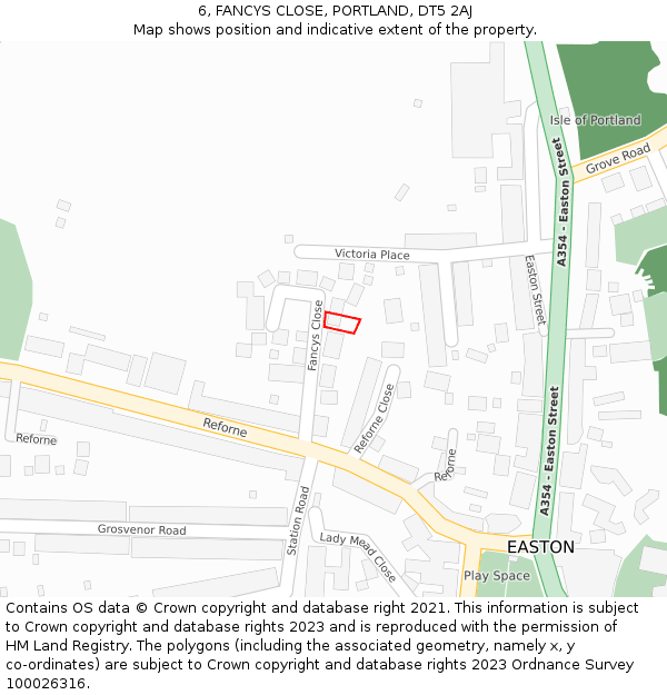 6, FANCYS CLOSE, PORTLAND, DT5 2AJ: Location map and indicative extent of plot