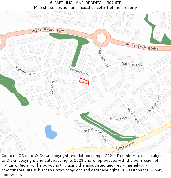 6, FARTHING LANE, REDDITCH, B97 6TE: Location map and indicative extent of plot