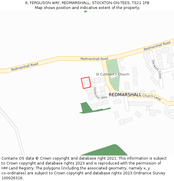 6, FERGUSON WAY, REDMARSHALL, STOCKTON-ON-TEES, TS21 1FB: Location map and indicative extent of plot