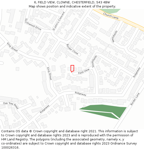 6, FIELD VIEW, CLOWNE, CHESTERFIELD, S43 4BW: Location map and indicative extent of plot