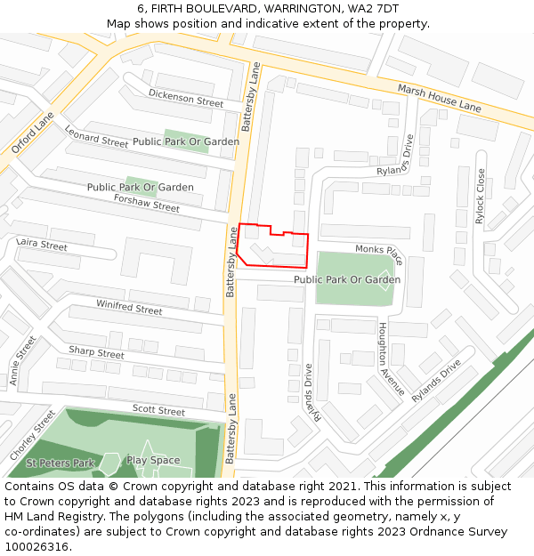 6, FIRTH BOULEVARD, WARRINGTON, WA2 7DT: Location map and indicative extent of plot