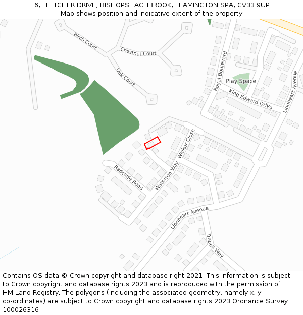 6, FLETCHER DRIVE, BISHOPS TACHBROOK, LEAMINGTON SPA, CV33 9UP: Location map and indicative extent of plot