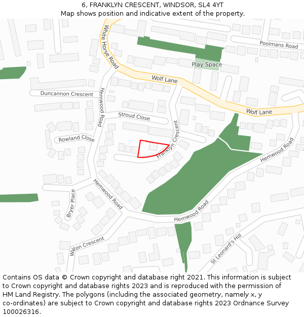6, FRANKLYN CRESCENT, WINDSOR, SL4 4YT: Location map and indicative extent of plot
