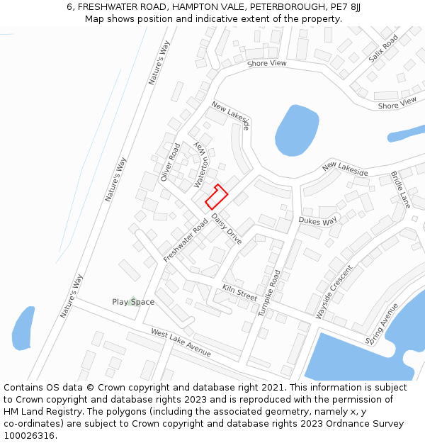 6, FRESHWATER ROAD, HAMPTON VALE, PETERBOROUGH, PE7 8JJ: Location map and indicative extent of plot