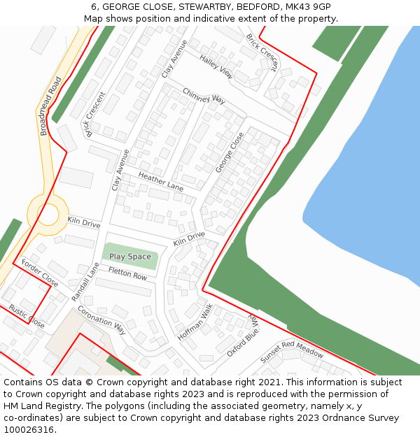 6, GEORGE CLOSE, STEWARTBY, BEDFORD, MK43 9GP: Location map and indicative extent of plot