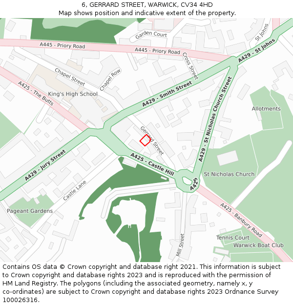 6, GERRARD STREET, WARWICK, CV34 4HD: Location map and indicative extent of plot