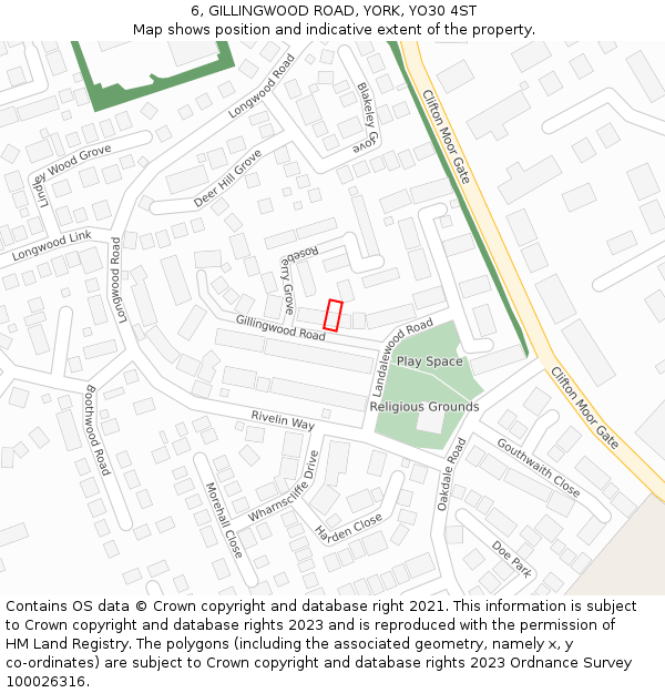 6, GILLINGWOOD ROAD, YORK, YO30 4ST: Location map and indicative extent of plot