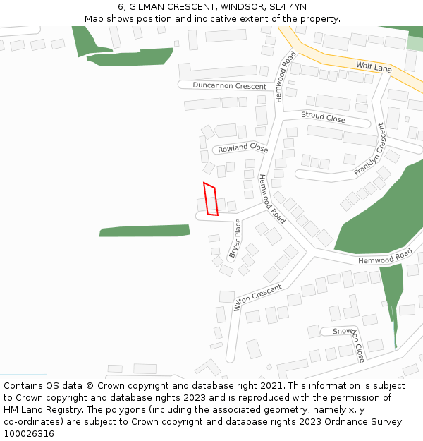 6, GILMAN CRESCENT, WINDSOR, SL4 4YN: Location map and indicative extent of plot