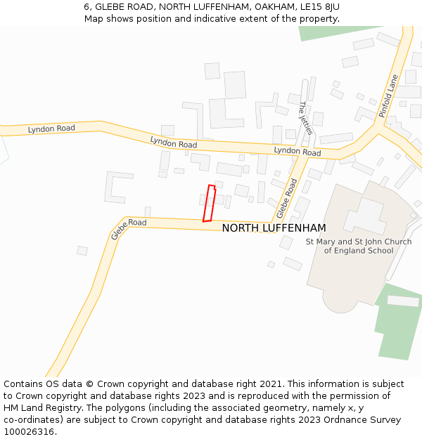 6, GLEBE ROAD, NORTH LUFFENHAM, OAKHAM, LE15 8JU: Location map and indicative extent of plot