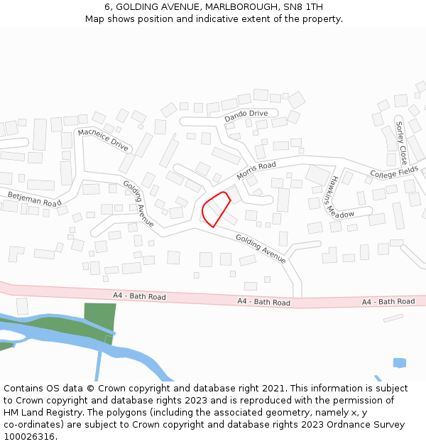 6, GOLDING AVENUE, MARLBOROUGH, SN8 1TH: Location map and indicative extent of plot