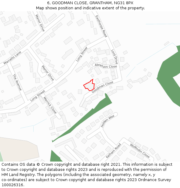 6, GOODMAN CLOSE, GRANTHAM, NG31 8PX: Location map and indicative extent of plot