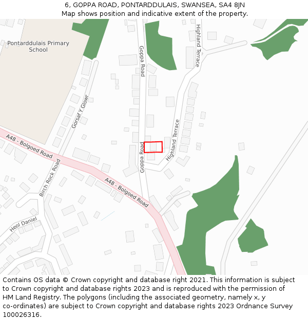 6, GOPPA ROAD, PONTARDDULAIS, SWANSEA, SA4 8JN: Location map and indicative extent of plot