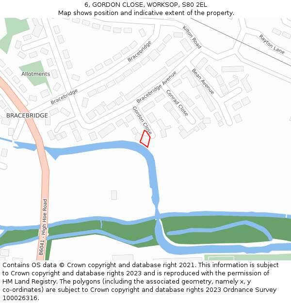 6, GORDON CLOSE, WORKSOP, S80 2EL: Location map and indicative extent of plot