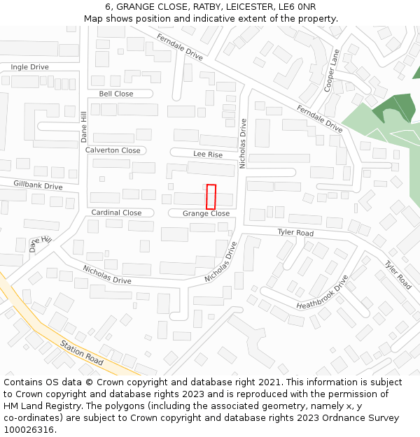 6, GRANGE CLOSE, RATBY, LEICESTER, LE6 0NR: Location map and indicative extent of plot